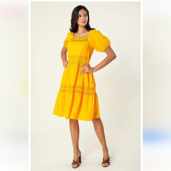 Hale Bob Dresses & Skirts - Hale Bob Nagia Solid Dress Bright  Puff Sleeve Dress